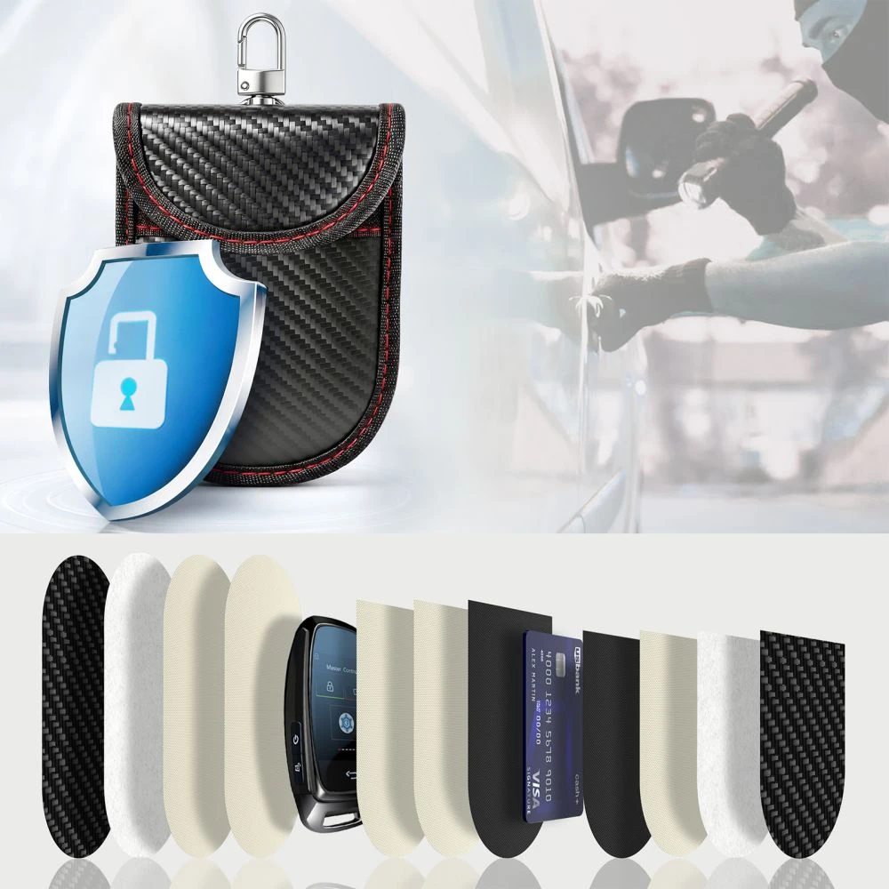 TECH-PROTECT KLR100 DĖKLAS KEYLESS RFID SIGNALO BLOKAVIMO DĖŽUTĖ CARBON JUODA/RAUDONA