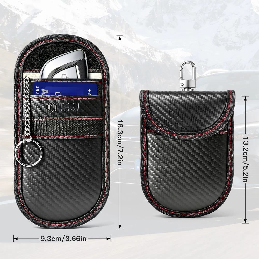 TECH-PROTECT KLR100 DĖKLAS KEYLESS RFID SIGNALO BLOKAVIMO DĖŽUTĖ CARBON JUODA/RAUDONA