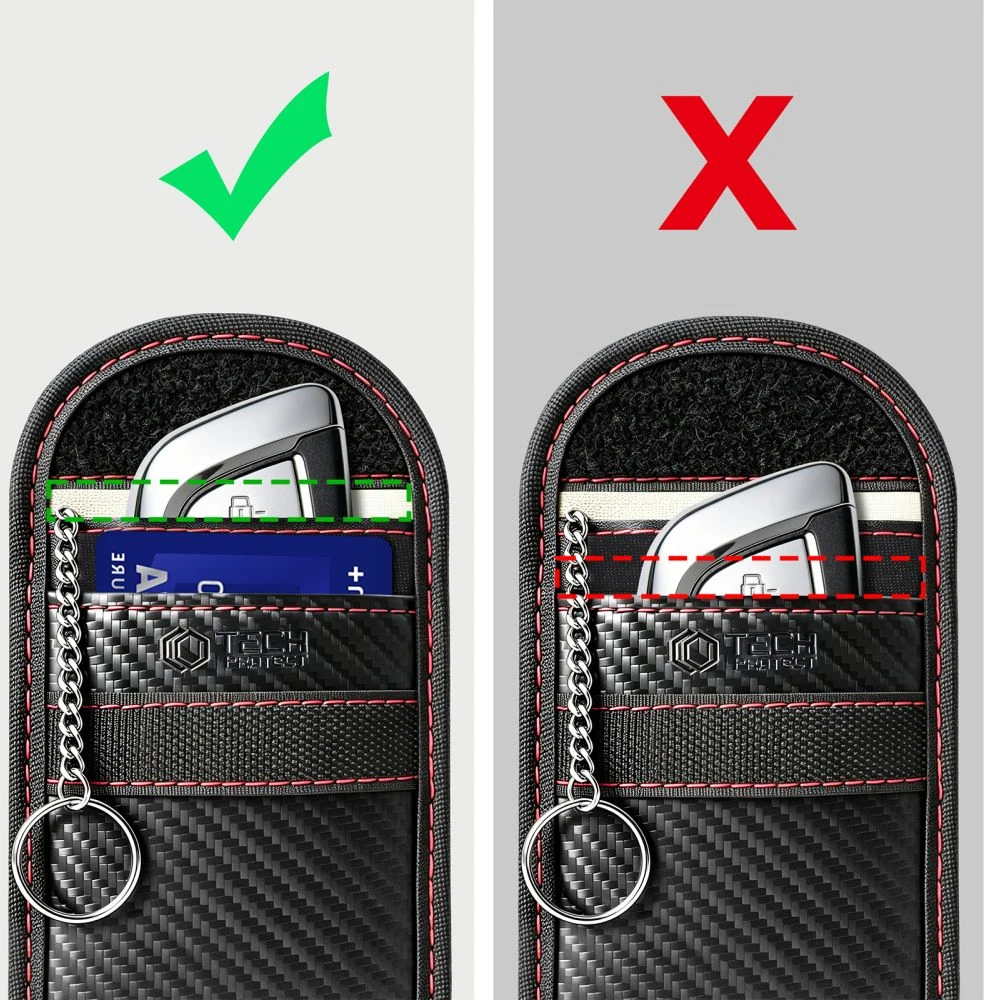 TECH-PROTECT KLR100 DĖKLAS KEYLESS RFID SIGNALO BLOKAVIMO DĖŽUTĖ CARBON JUODA/RAUDONA