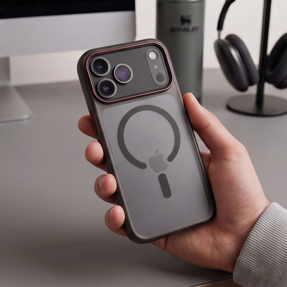 Tech-Protect MagCam MagSafe dėklas iPhone 18 Pro Max / 17 Pro Max - matinis juodas ir raudonas