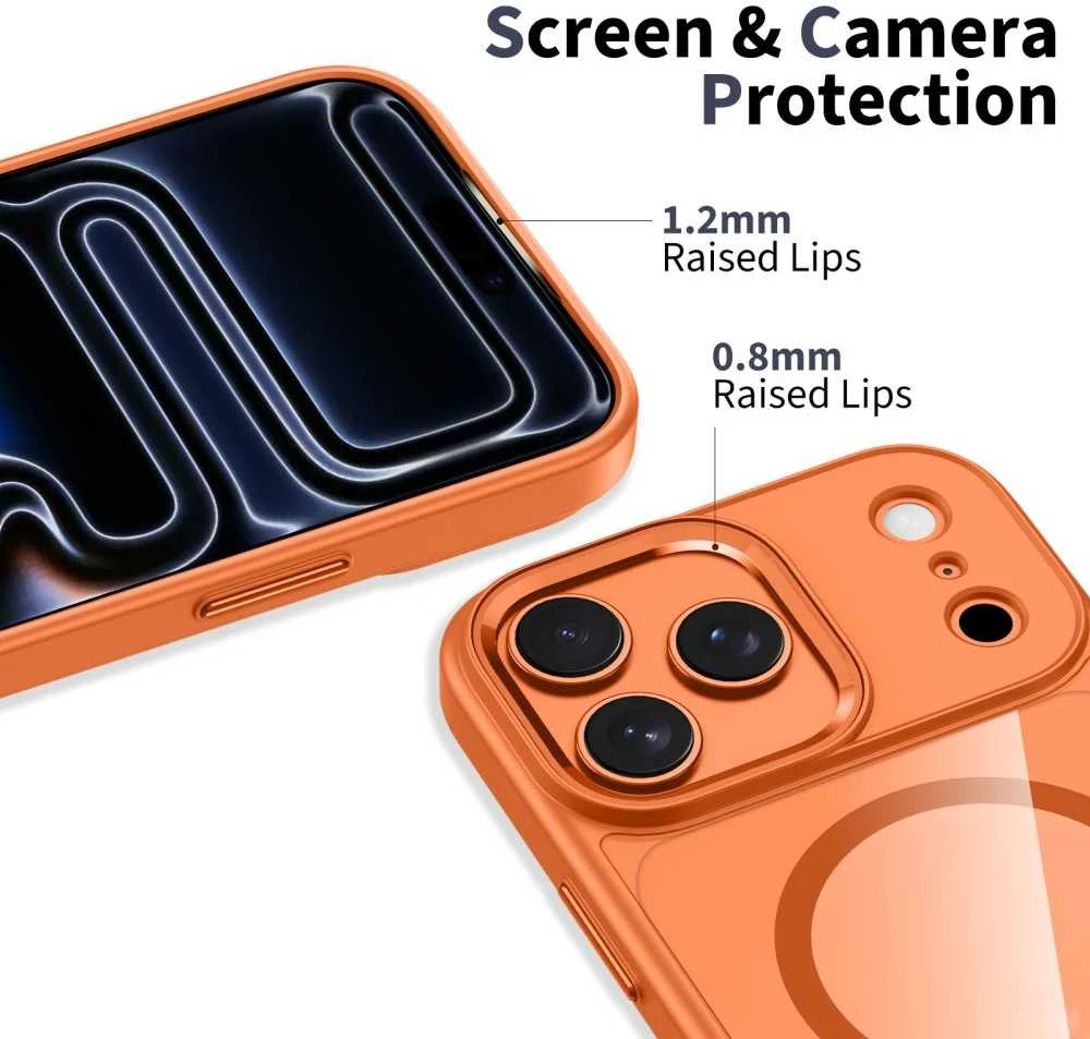 „Tech-Protect MagMat MagSafe“ dėklas, skirtas „iPhone 17 Pro“ – permatomas oranžinis