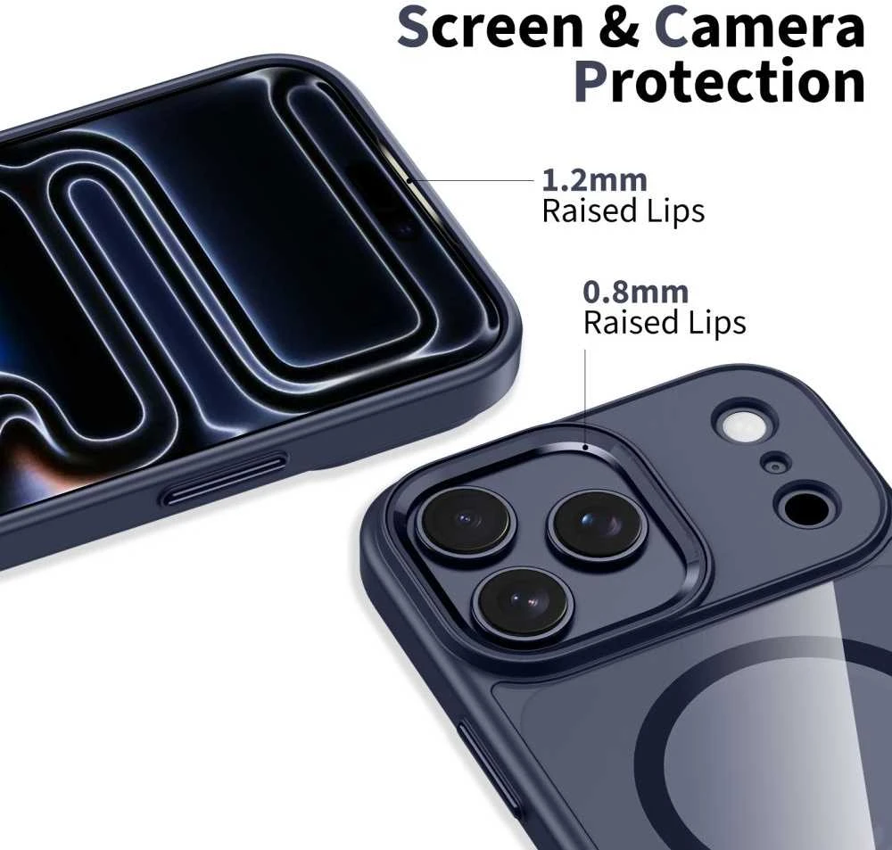 „Tech-Protect MagMat MagSafe“ dėklas, skirtas „iPhone 17 Pro“ – permatomas tamsiai mėlynas Mėlyna