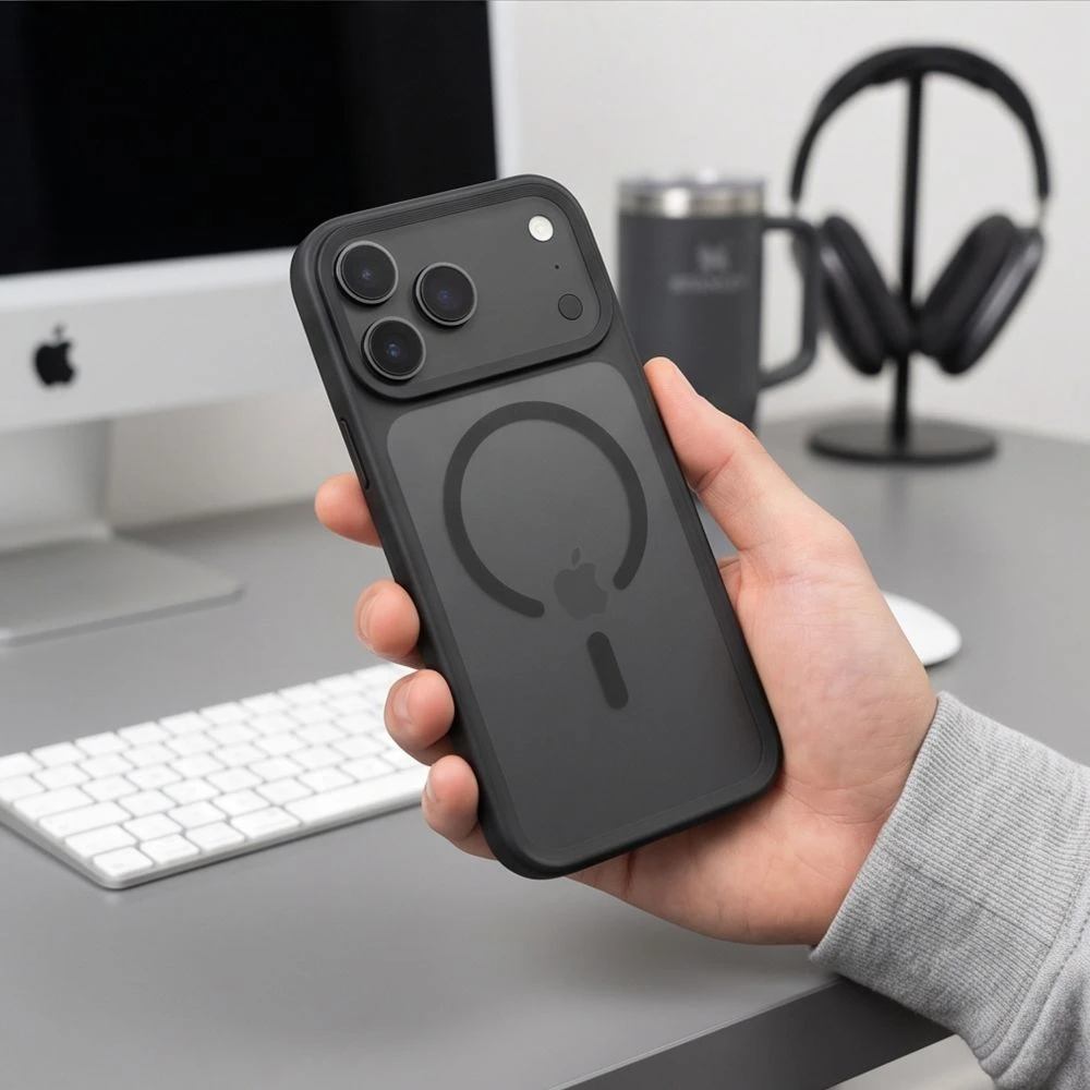 Dėklas TECH-PROTECT MAGMAT MagSafe CC iPhone 17 Pro / 18 Pro MATINIS juodos spalvos