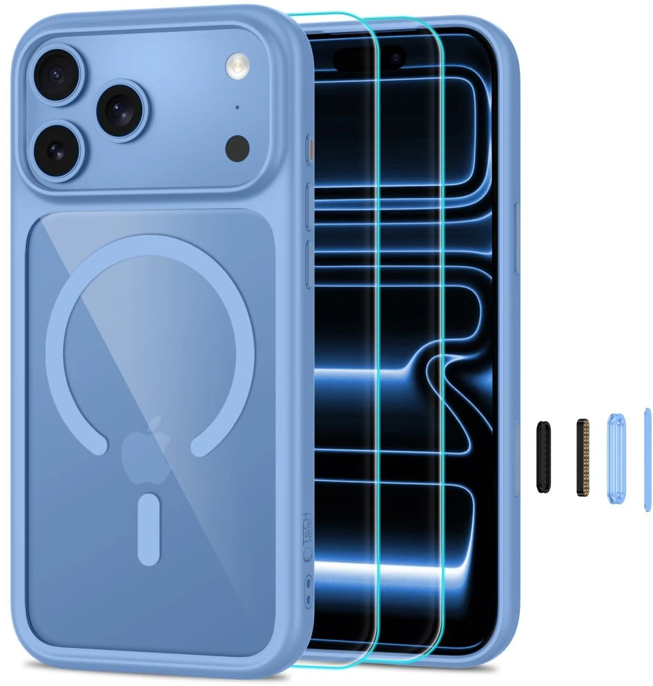 Tech-Protect MagOne CC MagSafe + Tempered Glass 2 vnt. Case for iPhone 18 Pro / 17 Pro - Transparent Mėlyna