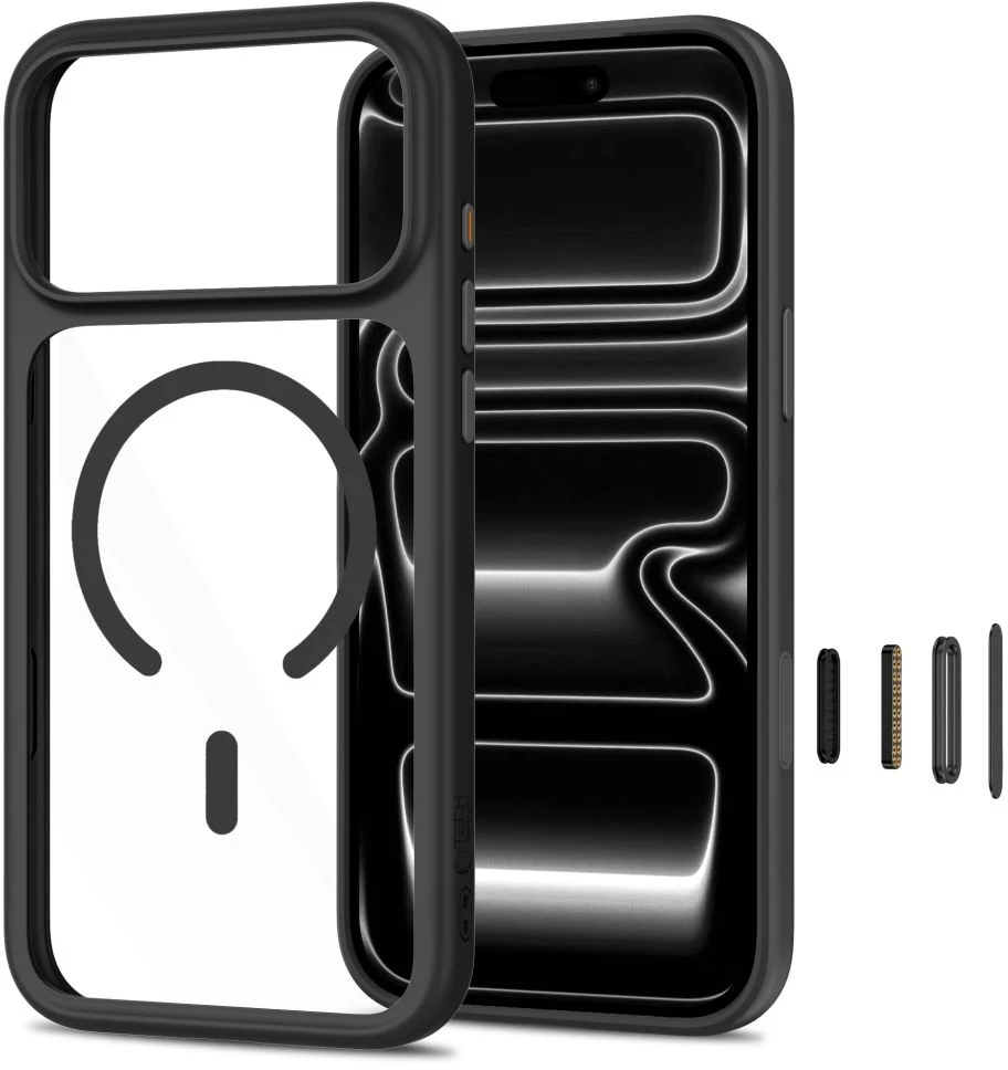 Tech-Protect MagOne CC MagSafe Case + Tempered Glass 2 vnt. for iPhone 18 Pro / 17 Pro - Clear Juodas