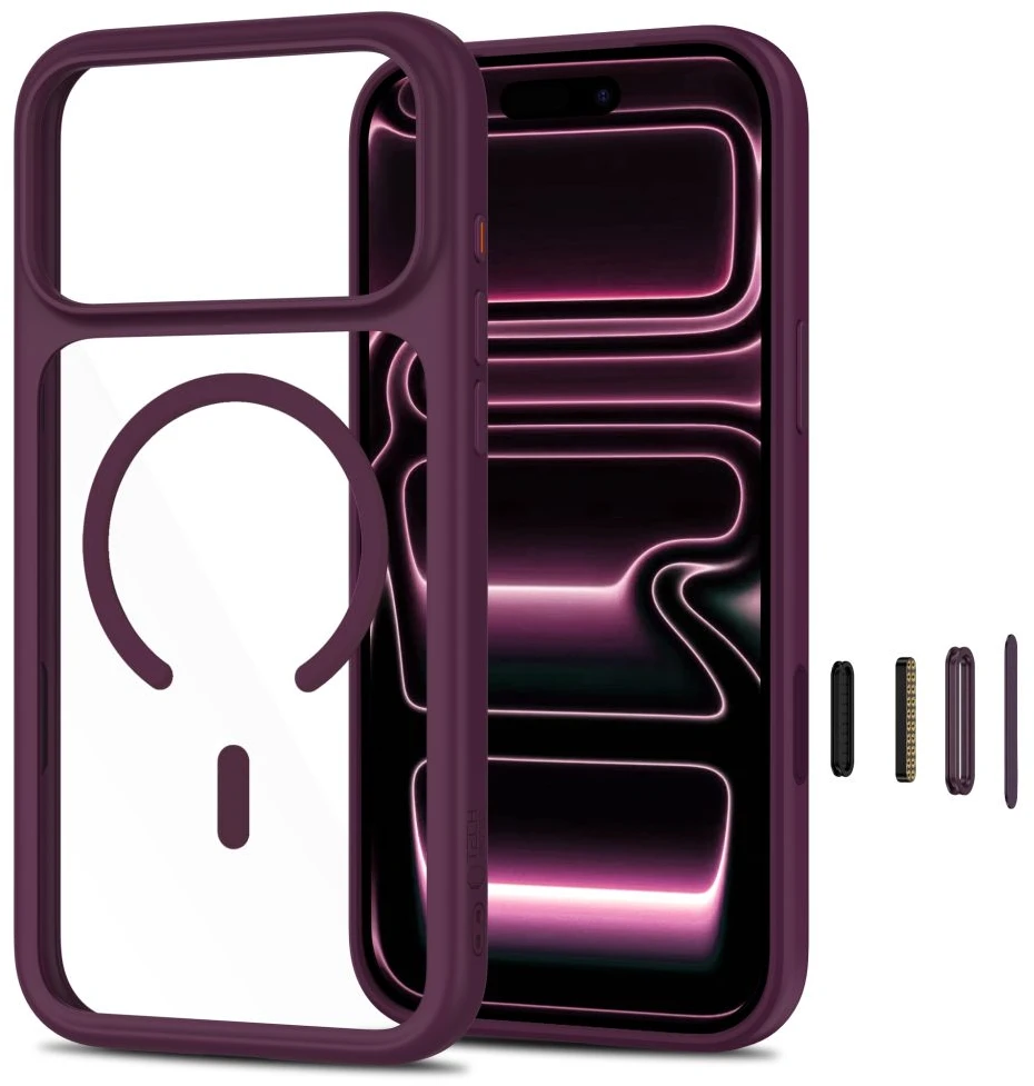 Tech-Protect MagOne CC MagSafe dėklas + grūdintas stiklas, 2 vnt., skirtas iPhone 18 Pro / 17 Pro – skaidrus bordinis