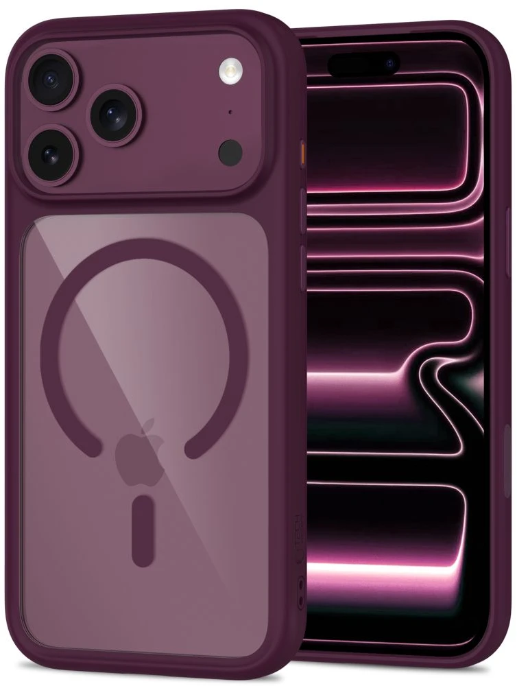 Tech-Protect MagOne CC MagSafe Case + Tempered Glass 2 vnt. for iPhone 18 Pro Max / 17 Pro Max - Clear Burgundy