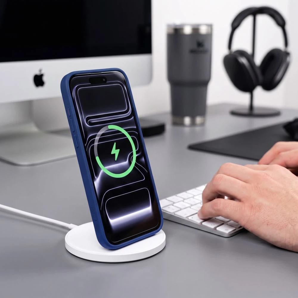 Tech-Protect MagOne MagSafe CC Case + Tempered Glass 2 vnt. for iPhone 18 Pro / 17 Pro - Clear Navy Mėlyna