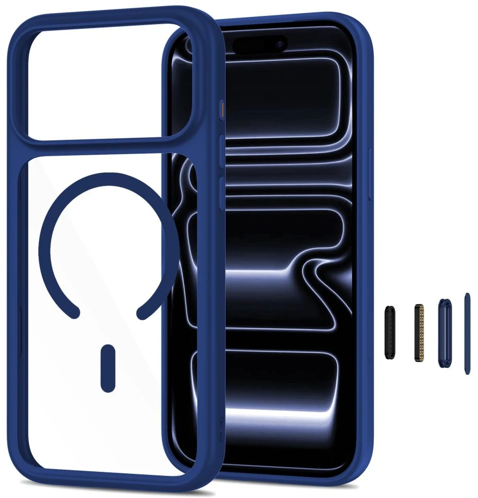 Tech-Protect MagOne MagSafe CC Case + Tempered Glass 2 vnt. for iPhone 18 Pro Max / 17 Pro Max - Clear Navy Mėlyna