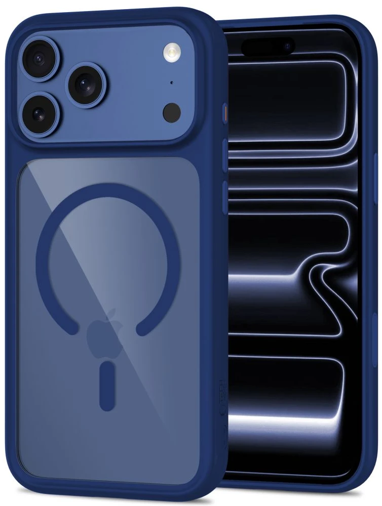 Tech-Protect MagOne MagSafe CC Case + Tempered Glass 2 vnt. for iPhone 18 Pro / 17 Pro - Clear Navy Mėlyna