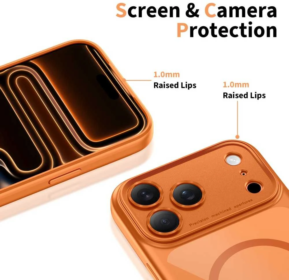 „Tech-Protect Magpeak Magsafe CC“ dėklas, skirtas „iPhone 17 Pro“ – permatomas oranžinis