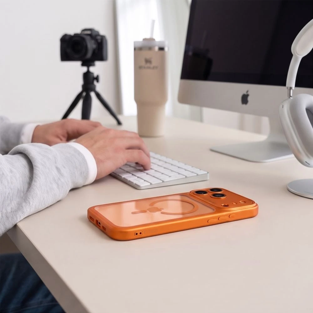 Dėklas TECH-PROTECT MAGPEAK MagSafe CC iPhone 17 Pro Max / 18 Pro Max KOSMINĖ ORANŽINĖ/SKAIDRI