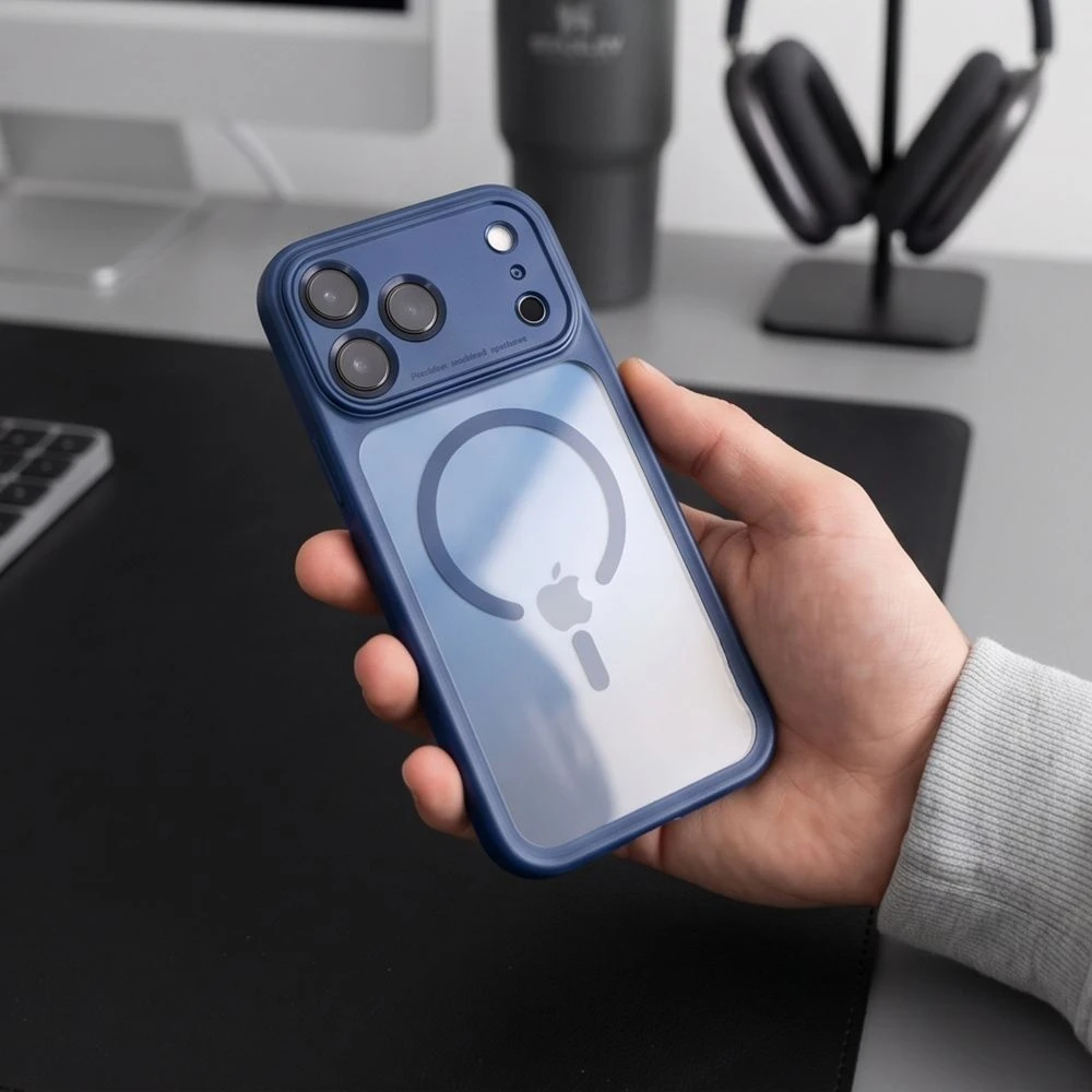 Dėklas TECH-PROTECT MAGPEAK MagSafe CC iPhone 17 Pro Max / 18 Pro Max TAMSIAI MĖLYNAS/SKAIDRUS