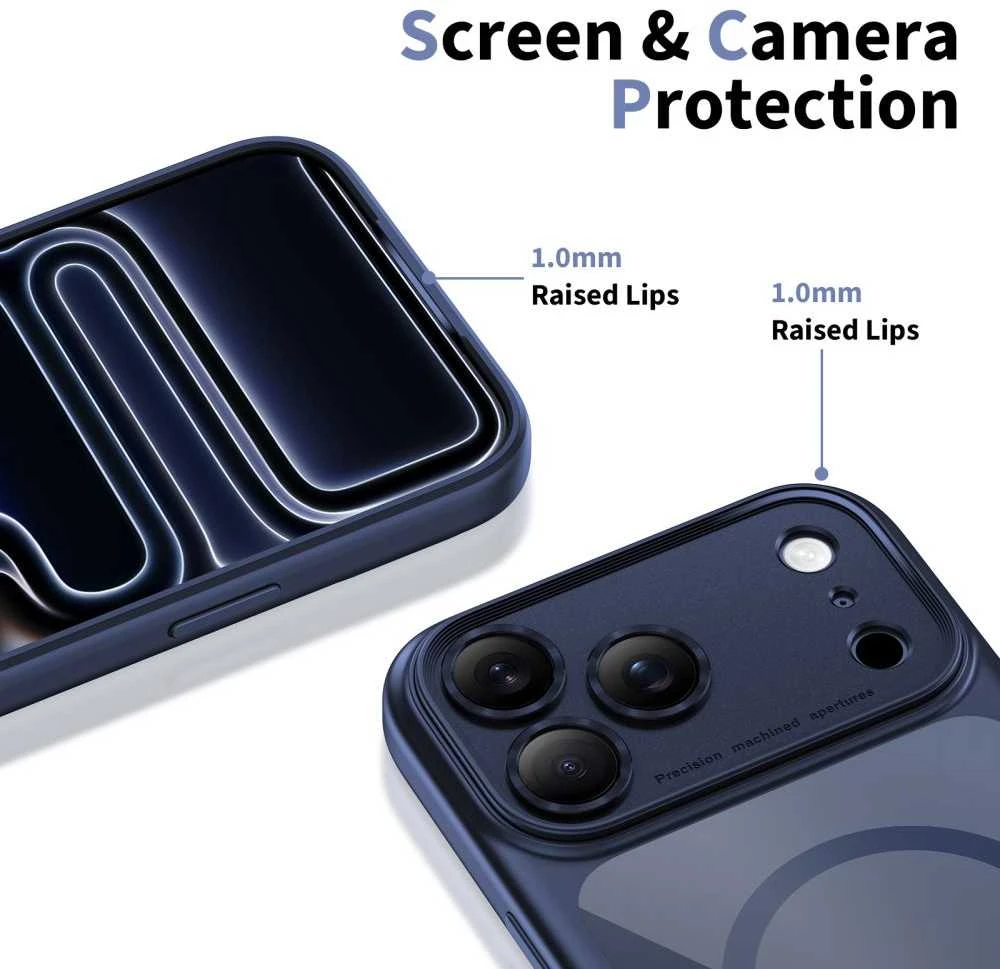„Tech-Protect Magpeak Magsafe CC“ dėklas, skirtas „iPhone 17 Pro Max“ – skaidrus tamsiai mėlynas Mėlyna