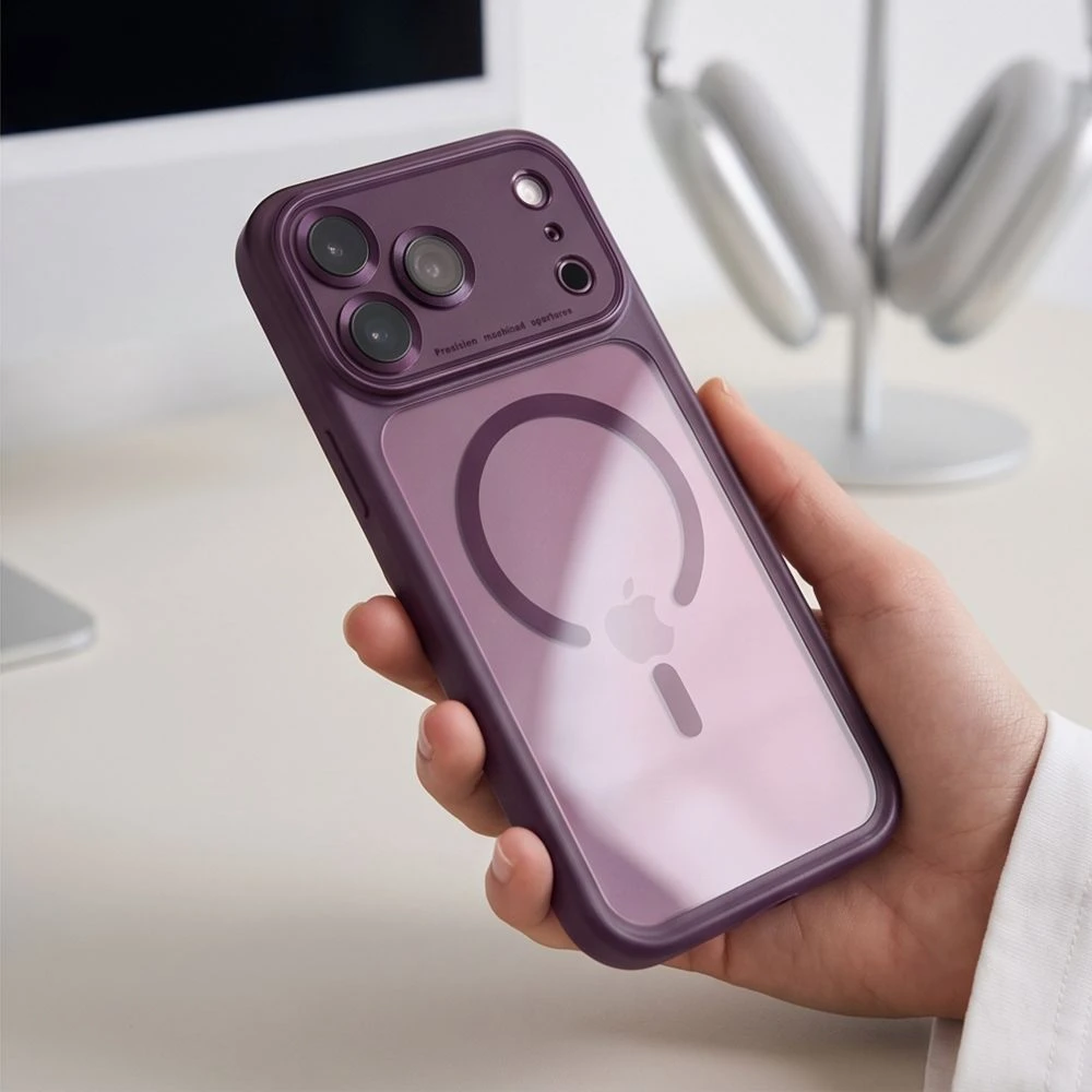 Dėklas TECH-PROTECT MAGPEAK MagSafe CC iPhone 17 Pro Max / 18 Pro Max TAMSIAI VYŠNINĖ/SKAIDRI