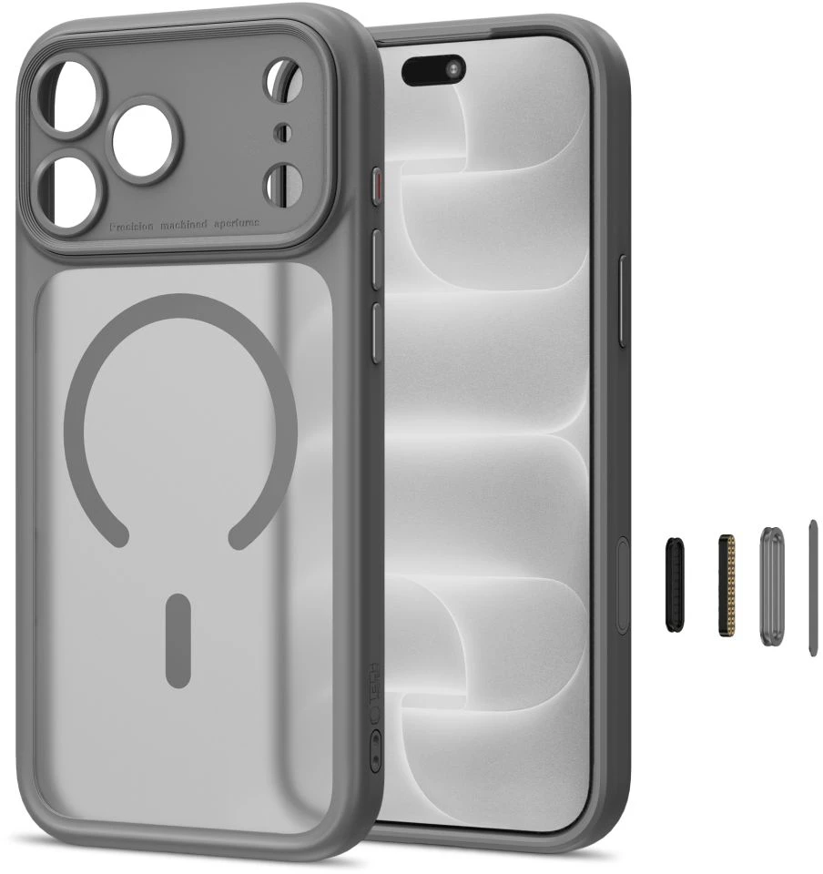 Tech-Protect MagPeak MagSafe CC dėklas iPhone 18 Pro / 17 Pro - matinis pilkas