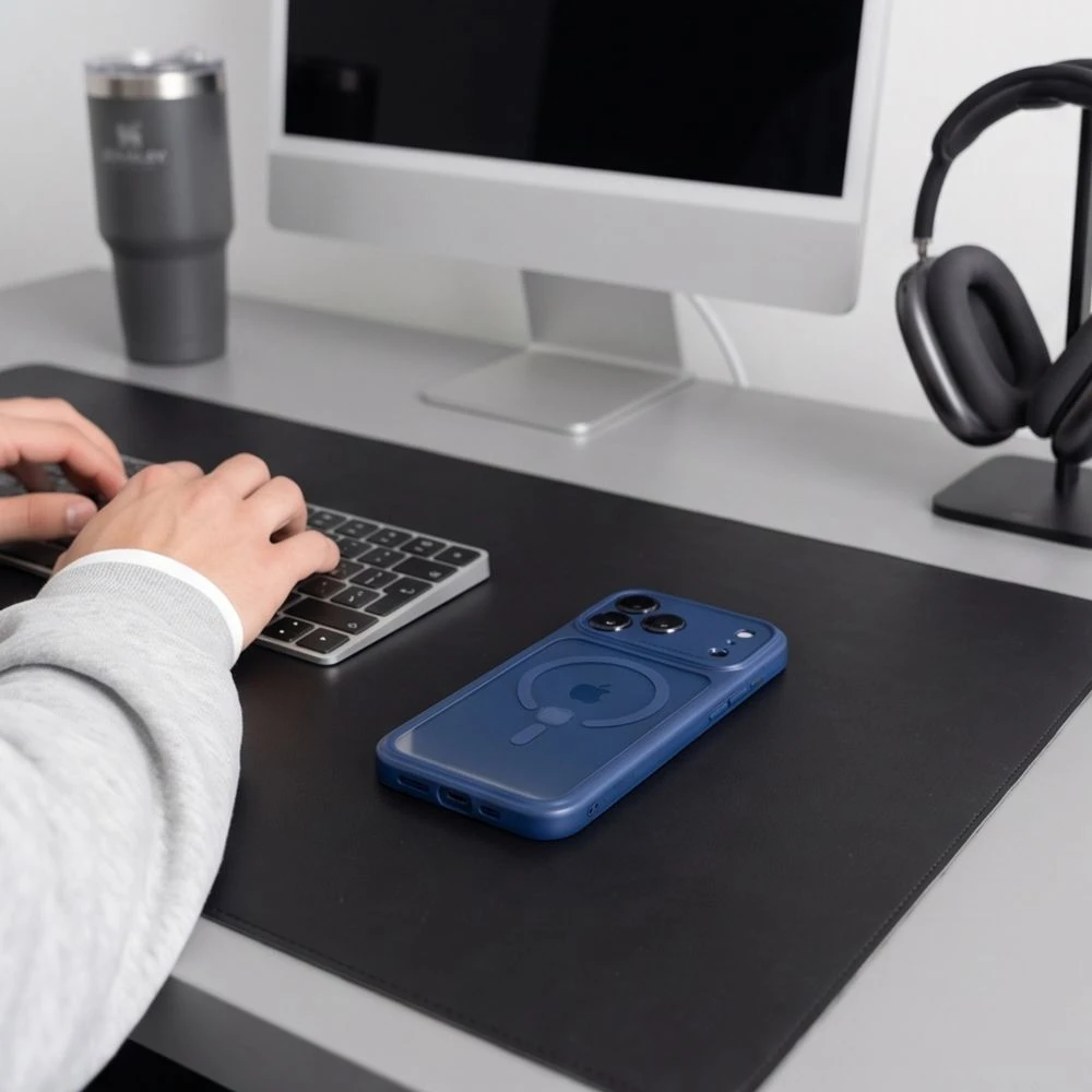 Dėklas TECH-PROTECT MAGPEAK MagSafe CC iPhone 17 Pro Max / 18 Pro Max TAMSIAI MĖLYNAS/SKAIDRUS