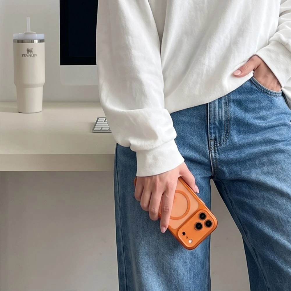 Dėklas TECH-PROTECT MAGPEAK MagSafe CC iPhone 17 Pro Max / 18 Pro Max KOSMINĖ ORANŽINĖ/SKAIDRI