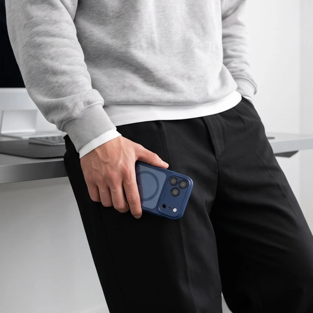 Dėklas TECH-PROTECT MAGPEAK MagSafe CC iPhone 17 Pro Max / 18 Pro Max TAMSIAI MĖLYNAS/SKAIDRUS