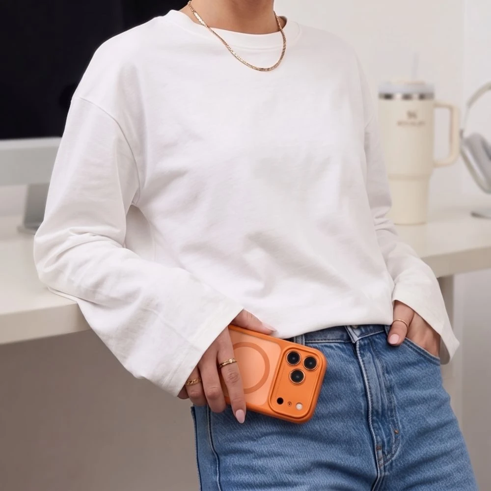 Dėklas TECH-PROTECT MAGPEAK MagSafe CC iPhone 17 Pro / 18 Pro MATINIS KOSMINĖS ORANŽINĖS SPALVOS