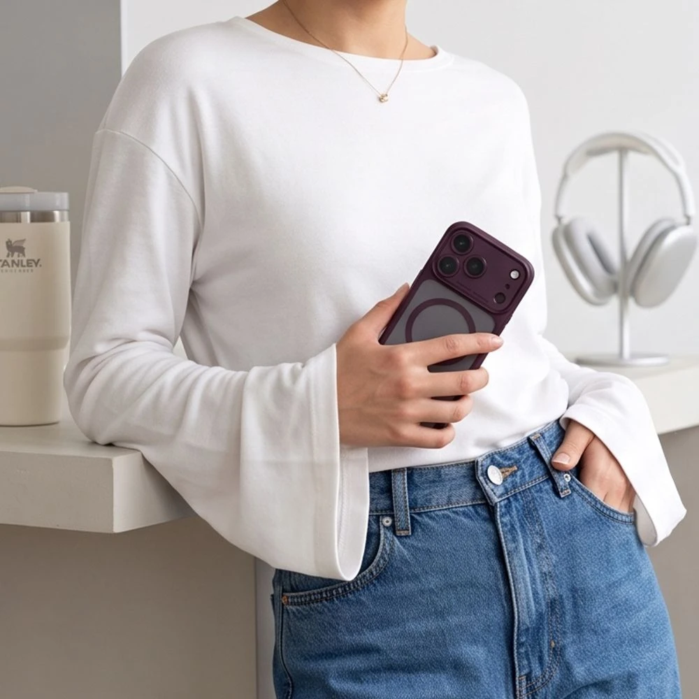 Dėklas TECH-PROTECT MAGPEAK MagSafe CC iPhone 17 Pro Max / 18 Pro Max MATINIS TAMSIAI VYŠNINIS