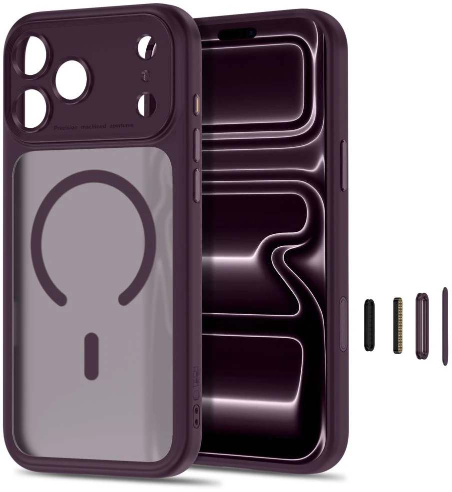 Dėklas TECH-PROTECT MAGPEAK MagSafe CC iPhone 17 Pro Max / 18 Pro Max MATINIS TAMSIAI VYŠNINIS