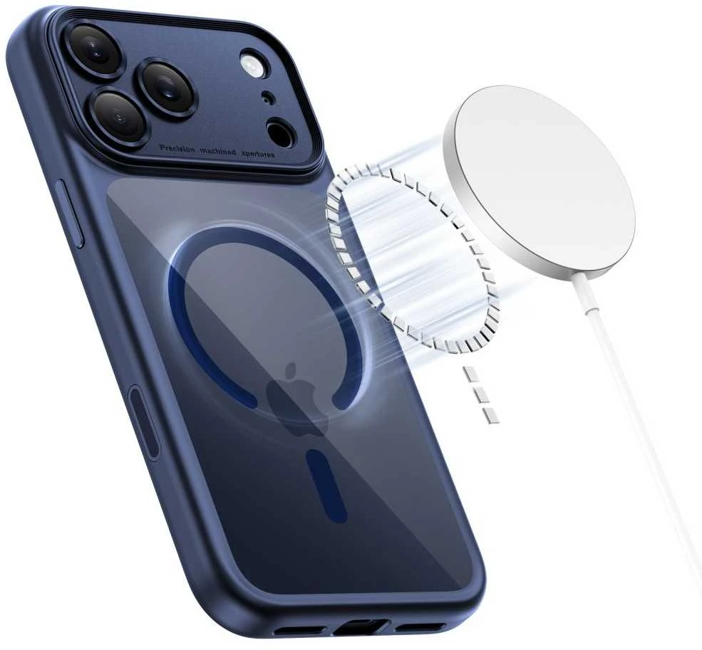 „Tech-Protect Magpeak Magsafe CC“ dėklas, skirtas „iPhone 17 Pro Max“ – skaidrus tamsiai mėlynas Mėlyna