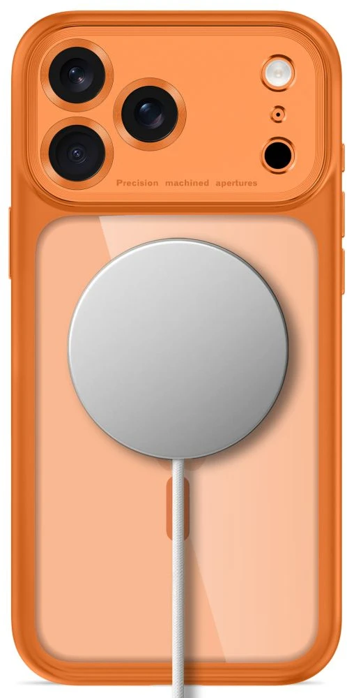 Dėklas TECH-PROTECT MAGPEAK MagSafe CC iPhone 17 Pro Max / 18 Pro Max KOSMINĖ ORANŽINĖ/SKAIDRI