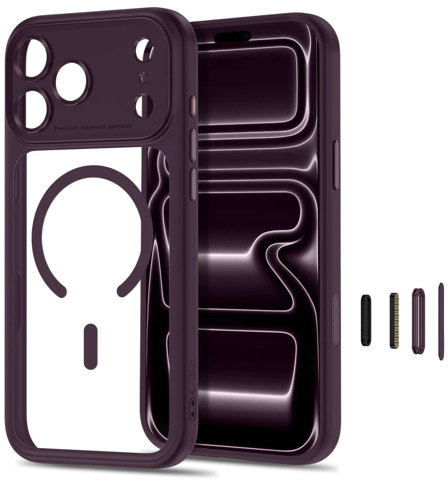 Dėklas TECH-PROTECT MAGPEAK MagSafe CC iPhone 17 Pro Max / 18 Pro Max TAMSIAI VYŠNINĖ/SKAIDRI