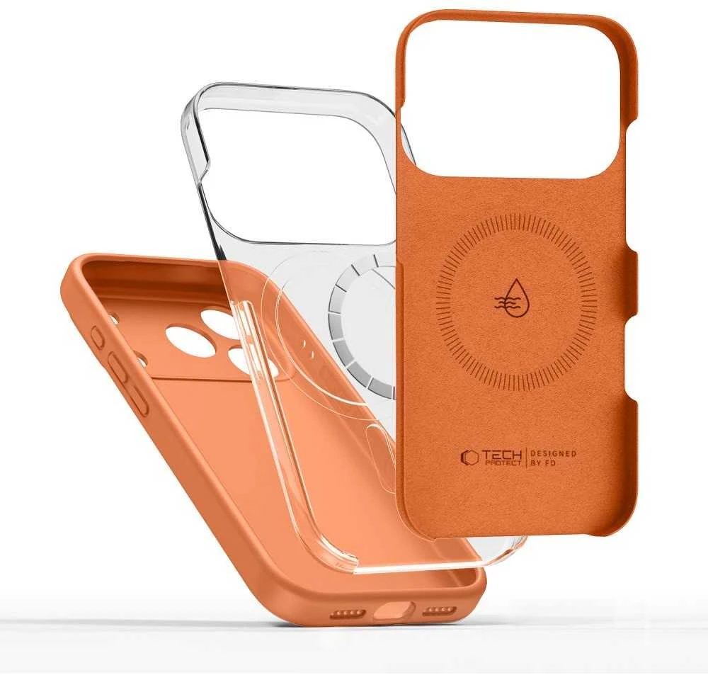 „Tech-Protect“ silikoninis „MagSafe“ dėklas, skirtas „iPhone 17 Pro Max“ – oranžinis