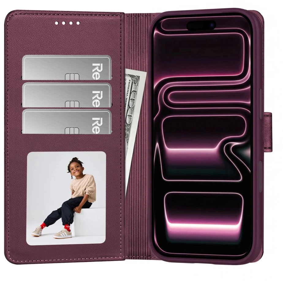 Dėklas Tech-Protect Wallet MagSafe case for iPhone 17 Pro / 18 Pro - burgundy