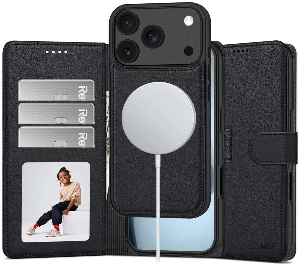 Dėklas Tech-Protect Wallet MagSafe Case for iPhone 17 Pro Max / 18 Pro Max - Matte Juodas