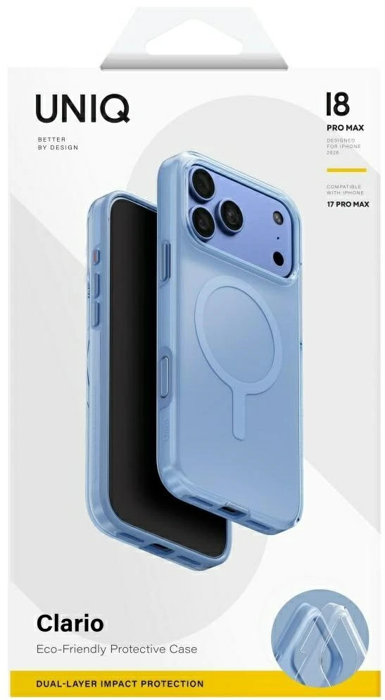 Dėklas UNIQ Clario, skirtas iPhone 18 Pro Max / 17 Pro Max, Magclick Charging, mėlynas