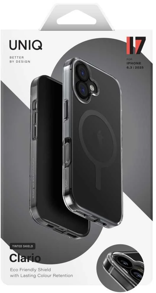 UNIQ Clario dėklas skirtas iPhone 17 Magclick Charging juodos spalvos