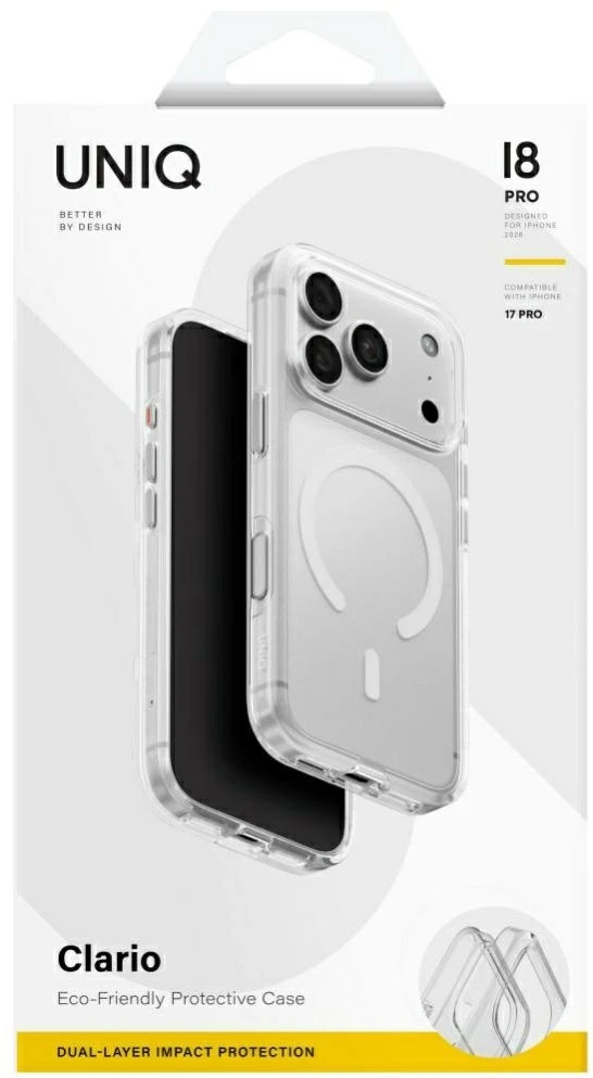 Dėklas UNIQ Clario, skirtas iPhone 18 Pro / 17 Pro, Magclick Charging, skaidrus