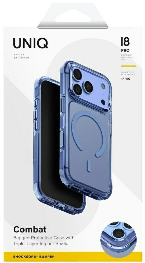 UNIQ Combat dėklas, skirtas iPhone 18 Pro / 17 Pro Magclick Charging, mėlynas