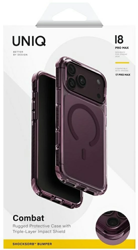 UNIQ Combat dėklas, skirtas iPhone 18 Pro Max / 17 Pro Max Magclick Charging, burgundinis