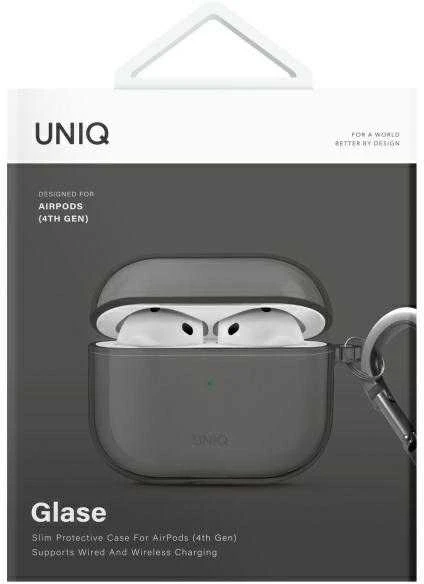 UNIQ dėklas Glase AirPods 4 glossy smoke