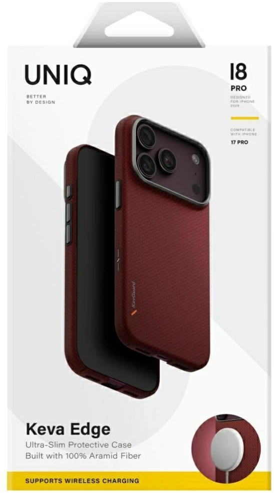 Dėklas UNIQ Keva EDGE, skirtas iPhone 18 Pro / 17 Pro, Magclick įkrovimas, raudonas