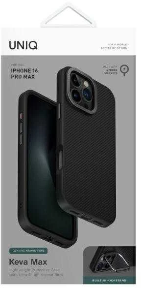 UNIQ dėklas Keva Max Apple iPhone 16 Pro Max 6.9″ Magclick Charging juodos spalvos/carbon juodos spalvos