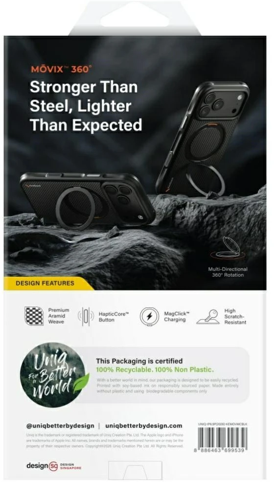 Dėklas UNIQ Keva Mov skirtas iPhone 18 Pro Max / 17 Pro Max Magclick Charging juodos spalvos