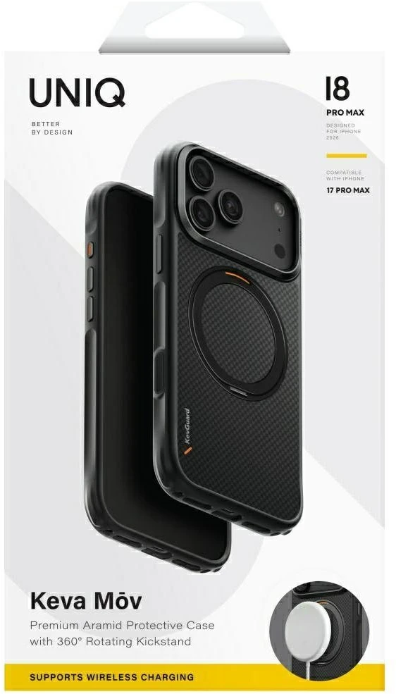 Dėklas UNIQ Keva Mov skirtas iPhone 18 Pro Max / 17 Pro Max Magclick Charging juodos spalvos