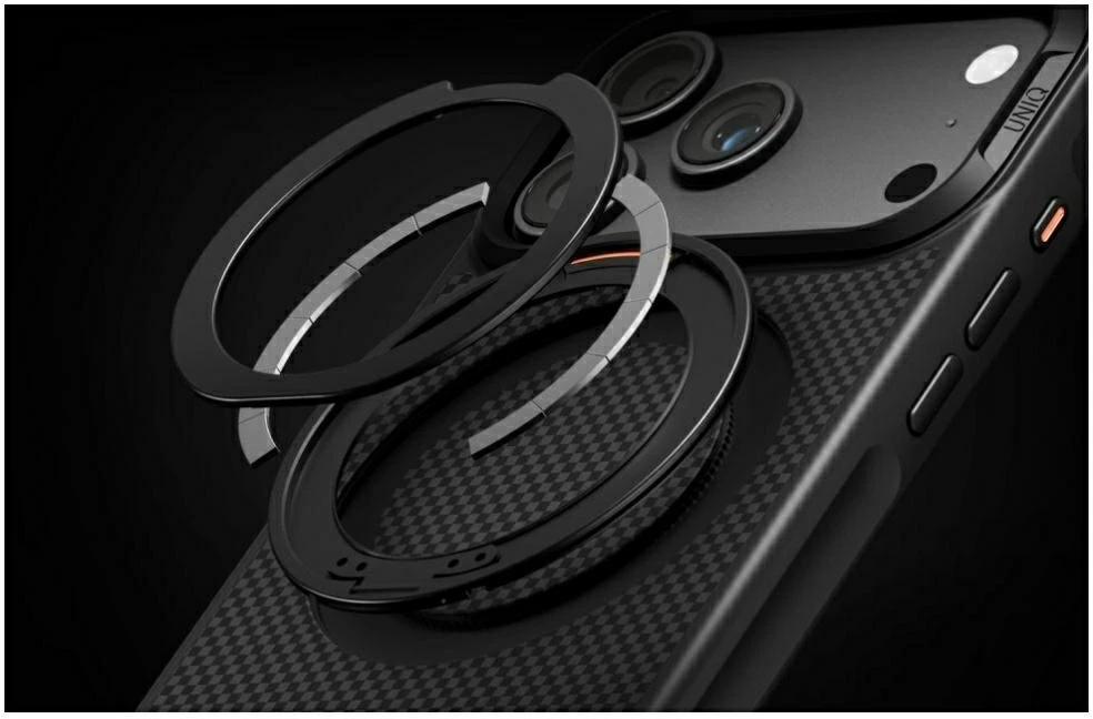 Dėklas UNIQ Keva Mov skirtas iPhone 18 Pro Max / 17 Pro Max Magclick Charging juodos spalvos