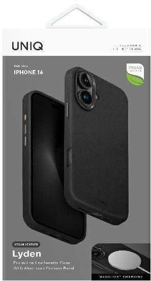 UNIQ Lyden Apple iPhone 16 dėklas 6.1″ Magclick Charging juodos spalvos Dallas juodos spalvos