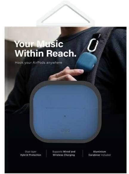 UNIQ dėklas Nexo AirPods 4 + Ear Hooks Silicone pacific mėlynas