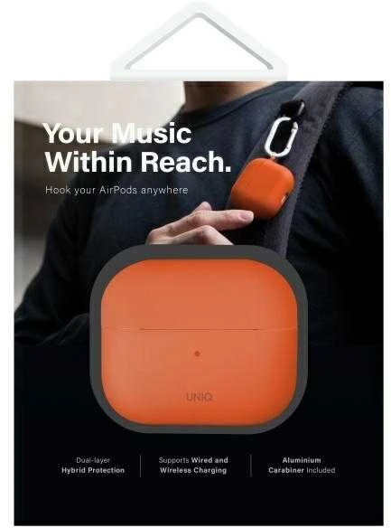 UNIQ dėklas Nexo AirPods 4 + Ear Hooks Silicone volt oranžinės spalvos