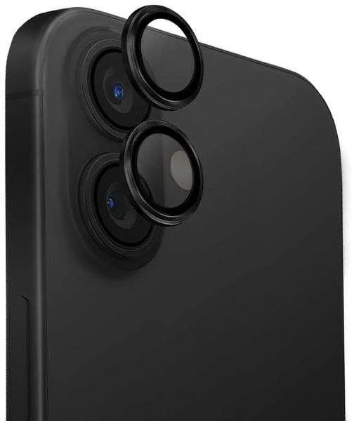 Uniq Optix aliuminio fotoaparato objektyvo apsauga iPhone 16 / 16 Plus su aplikatoriumi - juodas