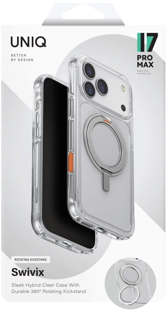 Dėklas Uniq Swivix 360 Rotating Kickstand Case for iPhone 17 Pro Max - Transparent