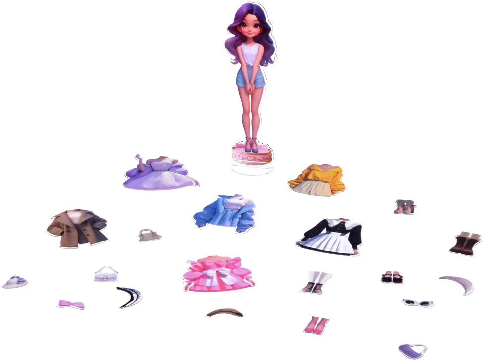 Jokomisiada FASHION DOLL x6 magnetic puzzle - magnetic doll clothes ZA 6607