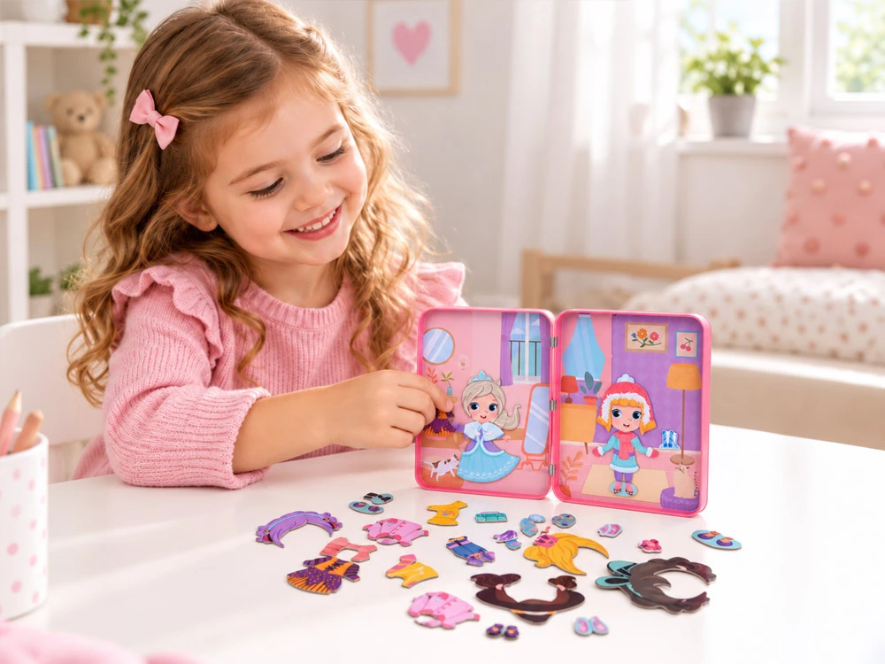 Dėlionė Jokomisiada Magnetic puzzle "Dress up the dolls" many possibilities 51pcs ZA6480